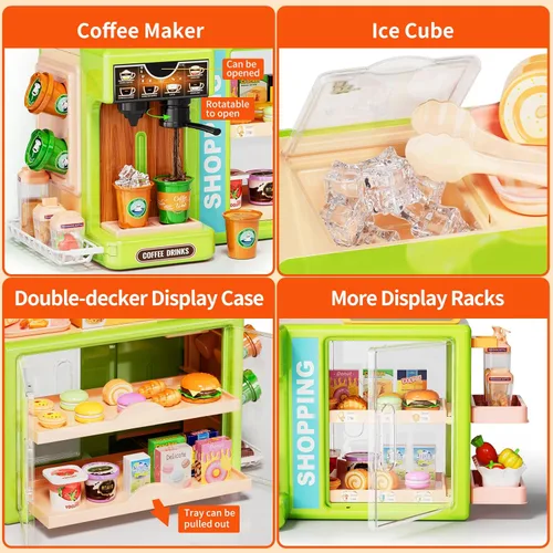 Miniatura 5 de Pupu Pig Play Food Store Juguetes para niños, tienda de comestibles de juego de simulación con caja registradora para niños con pedido de voz