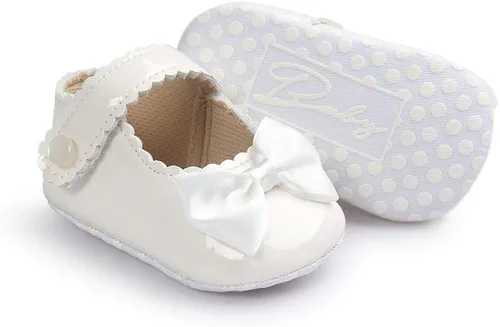 Miniatura 5 de Meckior - Zapatos bajos y livianos para bebés estilo Mary Jane con suela suave y lazo decorativo para vestidos de princesa o bodas para niñas que