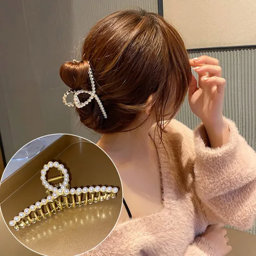Miniatura 2 de Pinzas de metal grandes para el cabello para mujeres con perlas de 4.3 pulgadas, pinzas antideslizantes para el cabello grueso roscado, pinzas