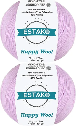 Miniatura 45 de Estako Happy Wool (paquete de 2 madejas) 40% lana merino 20% cachemira tipo poliamida 40% acrílico peso fingering hilo suave para tejer y crochet