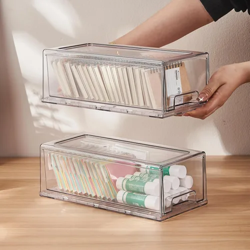 Miniatura 7 de PeJeyiee - Paquete de 2 cajones apilables extraíbles, organizadores de plástico transparente con asas, fácil de limpiar para debajo del fregadero