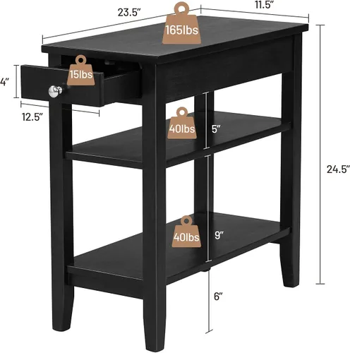 Miniatura 3 de Giantex Mesa auxiliar con cajón, mesa auxiliar estrecha con estantes de almacenamiento abiertos de 2 niveles, mesa auxiliar delgada, mesita de noche