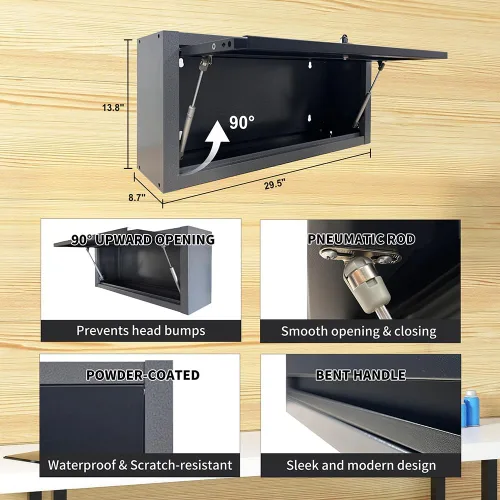 Miniatura 3 de JZD Pequeño Gabinete de Pared de Metal para Almacenamiento de Garaje con Puerta Abatible, Negro y Gris
