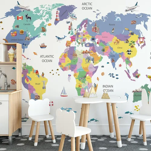 Miniatura 7 de Papel tapiz para habitación de niños, espacio de astronauta, mural de mapa gigante del mundo con países, papel tapiz para guardería, despegar