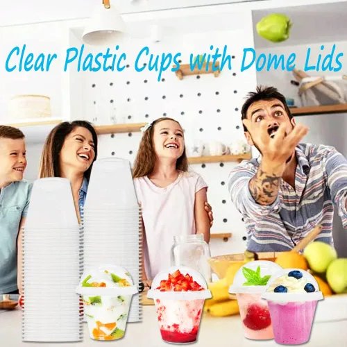 Miniatura 3 de Szsrcywd 50 paquetes de 9 onzas de vasos de plástico transparente, vasos desechables para postres con tapas de cúpula sin agujero, vaso de PET