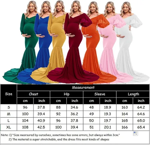 Miniatura 7 de ZIUMUDY Vestido de sirena ajustado de maternidad para sesión de fotos, manga larga, falda de gasa escalonada, vestido de accesorios para fotos