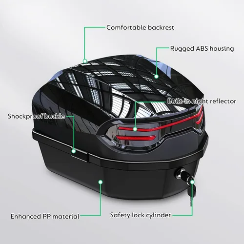 Miniatura 6 de 35L Motorcycle Top Case, Motorcycle Daily Tail Box Trunk Lockable Storage Carrier Plastic Case with Soft Backrest Universal Mounting for Helmet