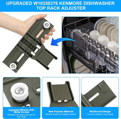 Miniatura 8 de Piezas de ajustador de estante superior para lavavajillas W10350376 para Whirlpool Kenmore W10195840 KUDS30IXSS4 Parte superior del estante