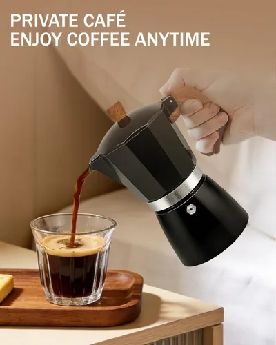 Miniatura 3 de Cafetera de café para estufa, cafetera de expreso de 3 tazas, olla de moka de aluminio, percolador de 5 oz 150 ml, fácil de preparar para estufas