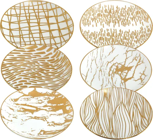 Certified International Matrix - Platos de almuerzo/canapé chapados en oro, 6 pulgadas, juego de 6 diseños surtidos