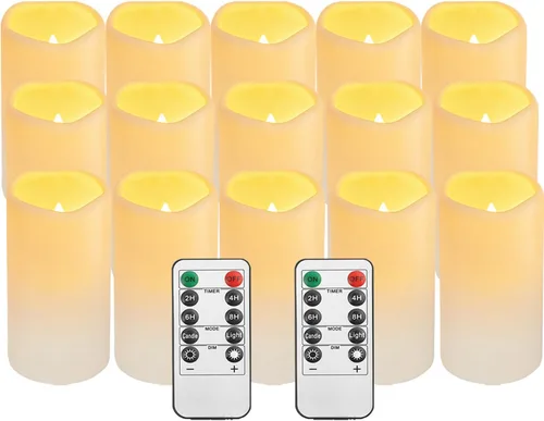 Miniatura 11 de Velas sin llama impermeables con control remoto 2PACK (D3''*H5.5'') Vela de pilar LED parpadeante que funciona con pilas, de plástico con Paquete