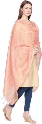 Miniatura 4 de DUPATTA BAZAAR Dupatta de seda mezclada a cuadros para mujer.
