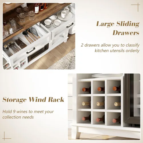 Miniatura 6 de LUXOAK Gabinete de Bar de Café Estilo Granja con Refrigerador Enfriador de Bebidas, Gabinete Rústico de Bar de Vino de 47" con Mini Refrigerador