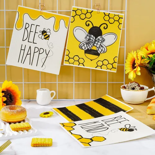 Miniatura 4 de AnyDesign Toallas de cocina reutilizables suecas de algodón absorbente para primavera y verano, toallas de mano decorativas para cocina, hogar