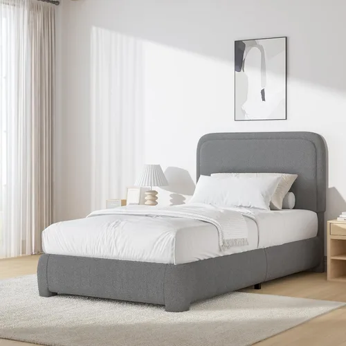 Miniatura 26 de BarnFurin Cloud Boucle - Base de cama de tamaño matrimonial, plataforma tapizada con cabecero, esquinas redondeadas suaves, no requiere somier, Beige