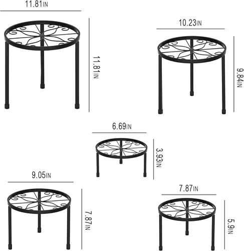 Miniatura 7 de CADANI Paquete de 5 soportes de metal para plantas para interiores y exteriores, soporte de hierro antioxidante, soporte resistente para macetas
