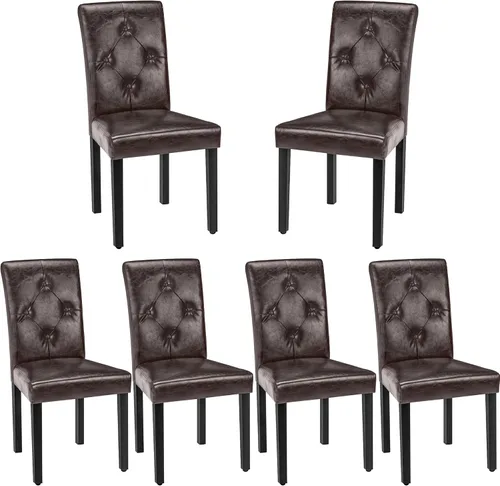 Miniatura 8 de VECELO Juego de 2 sillas de comedor tapizadas, tela moderna y patas de madera maciza y respaldo alto para cocina/sala de estar, color beige
