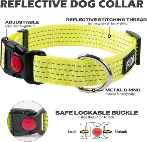 Miniatura 2 de Fida Collar reflectante para perro, collares de nailon para perros con colores neón para perros pequeños, medianos y grandes, de alta visibilidad