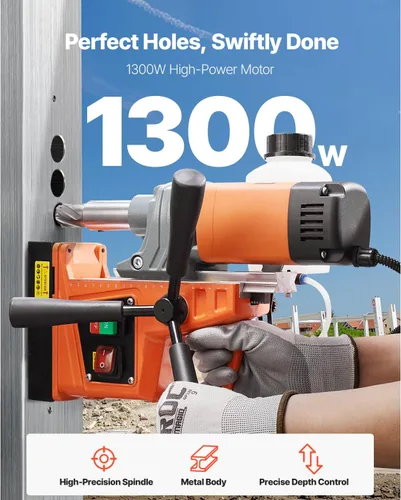 Miniatura 2 de VEVOR Prensa de Taladro Magnético, 1300W 3.99 cm de Diámetro de Taladro, Taladro Magnético Portátil de 2922 lbf de Potencia, 810 RPM, Máquina