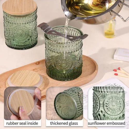 Miniatura 3 de DARJEN Paquete de 10 tarros de vela verdes para hacer velas, tarros vacíos de vidrio de 7.5 onzas con tapas y etiquetas de bambú, recipientes