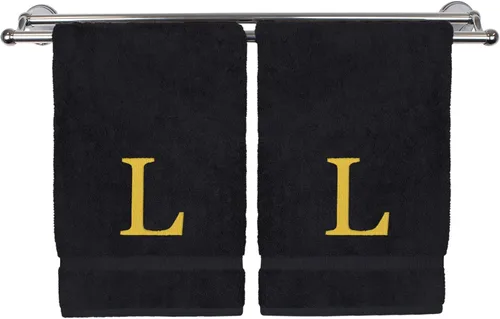 Miniatura 199 de Toalla de mano monogramada, regalo personalizado, juego de 2 - Toalla bordada con letra de bloque dorada - Extra absorbente 100% algodón turco