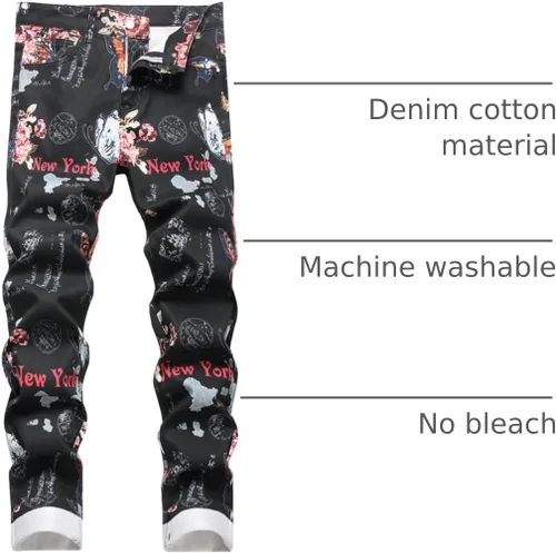 Miniatura 132 de Baylvn - Pantalones de mezclilla entallados y estampados para hombre con corte recto