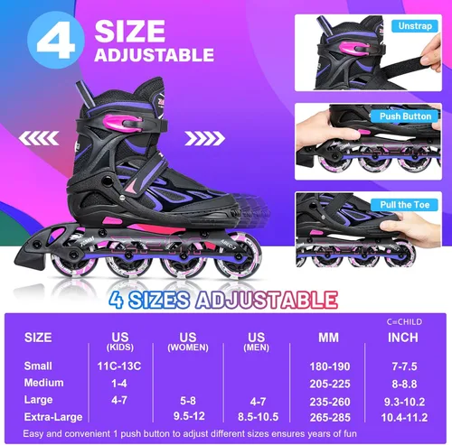 Miniatura 3 de 2PM SPORTS Vinal - Patines en línea ajustables intermitentes para niñas, todas las ruedas se iluminan, divertidos patines iluminadores para niños