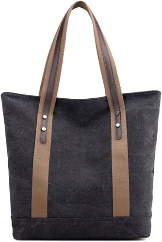 Miniatura 16 de Sunshinejing Bolsos de hombro de lona para mujer, estilo retro, casual, bolsa de trabajo, bolsos de mano