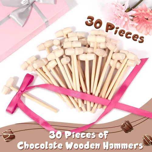 Miniatura 2 de Caffox Mini martillos de madera para chocolate, 30 mazos de madera pequeños para corazón de chocolate rompible, manualidades y accesorios de juego