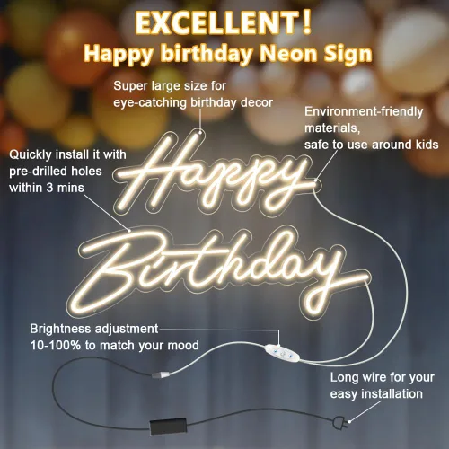 Miniatura 8 de DIVATLA Letrero de neón extra grande de 66 pulgadas / 39 pulgadas para decoración de fiesta de cumpleaños, letreros LED iluminados para telón