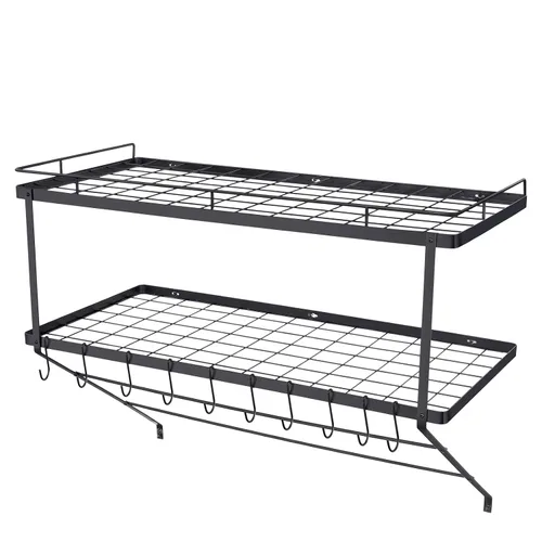 Miniatura 9 de VEVOR Estante para ollas montado en la pared, estante para colgar ollas y sartenes de 30 pulgadas, colgador de ollas y sartenes con 12 ganchos en S
