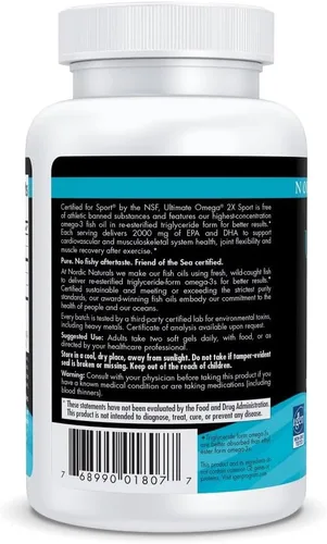 Miniatura 6 de Nordic Naturals Ultimate Omega Sport 2X, sabor a limón, 60 geles suaves, 2150 mg de omega-3, aceite de pescado certificado NSF con EPA y DHA, salud