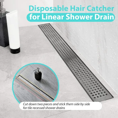 Miniatura 4 de Qeke Atrapa cabello desechable: calcomanías de malla para drenaje de ducha lineal, tapón de pelo de 32.8 pies con herramienta de extracción, 2.75