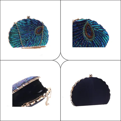Miniatura 5 de LIFEWISH Bolso de noche único con lentejuelas de lujo para mujer, para boda, novia, fiesta, graduación, bolso de mano (azul pavo real)