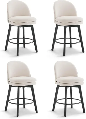 Miniatura 30 de Taburetes de Bar de Altura de Mostrador de 26 pulgadas Tapizados Giratorios con Respaldo y Patas de Madera para Isla de Cocina, Juego de 2, Tela