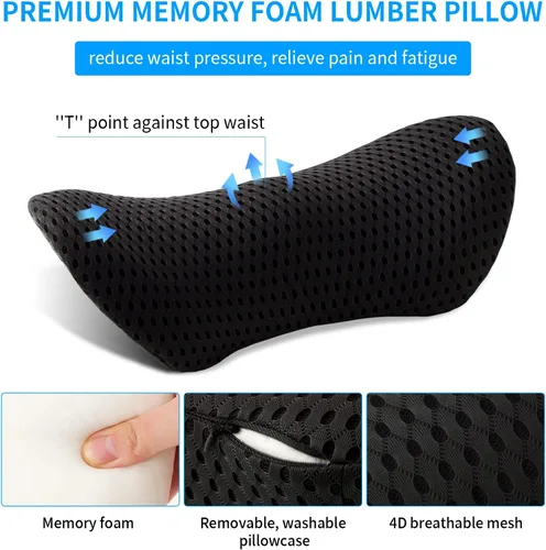 Miniatura 2 de Almohada lumbar, almohada de apoyo lumbar de espuma viscoelástica para silla de oficina y asiento de automóvil, almohada de apoyo para aliviar