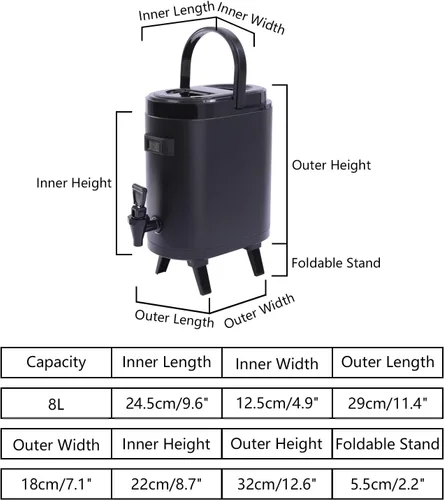 Miniatura 7 de Dispensador de bebidas aislado, dispensador de bebidas frías y calientes de acero inoxidable de 8 litros/2.11 galones, dispensador de bebidas