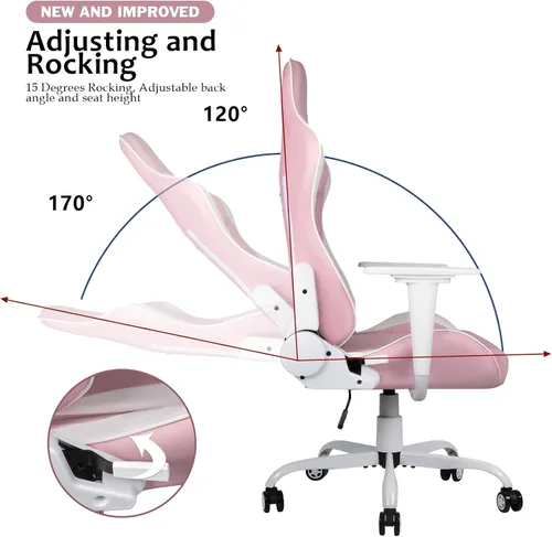 Miniatura 8 de Silla de juegos con respaldo alto para adolescentes, silla ergonómica de carreras, silla de escritorio para computadora con soporte lumbar de masaje