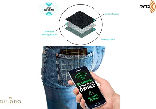 Miniatura 8 de Billetera de cuero delgada para hombre con bolsillo plegable y tecnología de bloqueo RFID, Marrón cazador oscuro