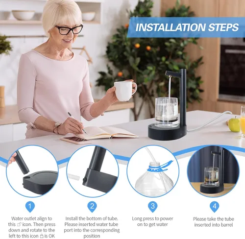 Miniatura 4 de Dispensador de botellas de agua de escritorio, portátil, eléctrica, para encimera de 5 galones y botellas universales, dispensador automático