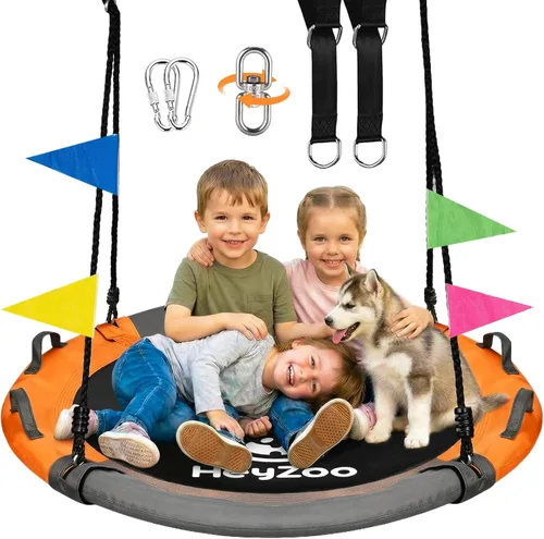 HeyZoo Columpio de árbol de 43 pulgadas, juego de columpio de platillo de capacidad de peso de 900 libras para niños, viene con giro de 360 grados y