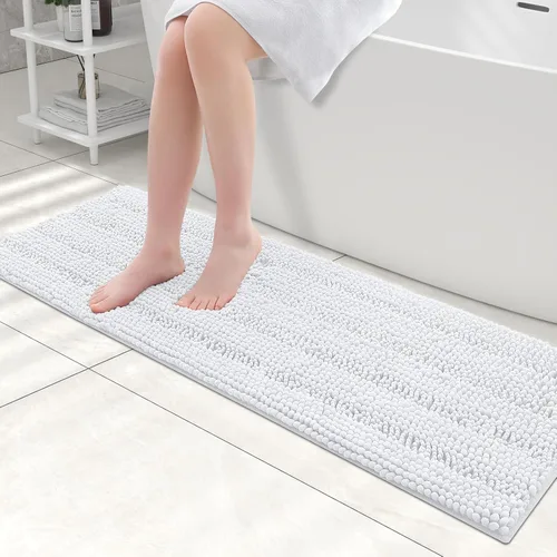 Miniatura 260 de Grandaily Alfombras de baño de felpilla a rayas de 24 x 16 pulgadas, extra gruesas y suaves, absorbentes, parte trasera de goma, alfombra de ducha