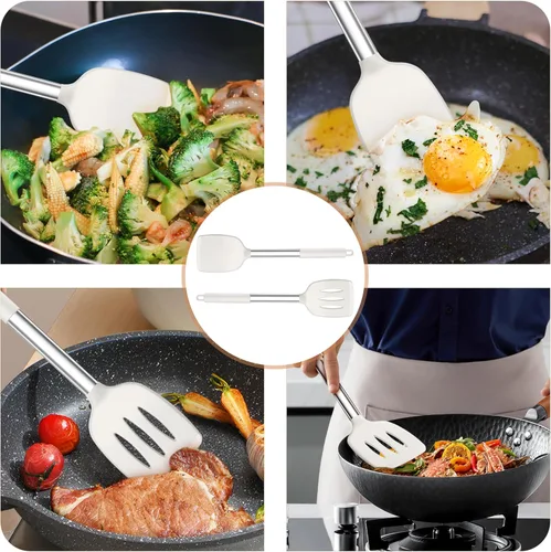 Miniatura 5 de TeamFar Utensilios de Cocina, 4 PCS Utensilios de Cocina de Silicona con Mango de Acero Inoxidable, para Utensilios de Cocina Antiadherentes