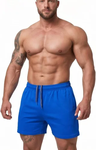 Miniatura 15 de Muscle Alive Pantalones cortos de correr para hombre con bolsillos, ropa atlética, algodón de rizo francés con 3 o 5 pulgadas