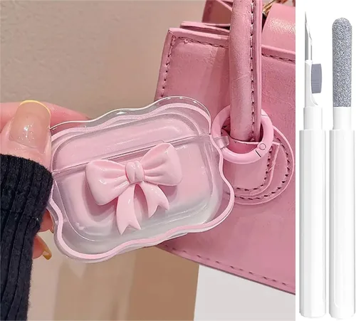 Bonita funda transparente para AirPods Pro 2/1 Gen, diseño de lazo 3D femenino, funda protectora y a prueba de golpes de TPU suave Kawaii para Apple