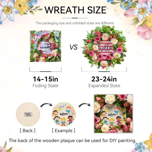 Miniatura 5 de Coronas de primavera y verano para puerta delantera exterior, corona de verano floral de peonía y rosa de 24 pulgadas con decoración de puerta
