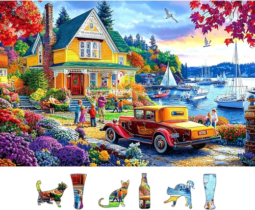 Miniatura 21 de Victorian House Sunset - Rompecabezas de 500 piezas para adultos, rompecabezas con flores de otoño y paisaje escénico, rompecabezas desafiantes Casa