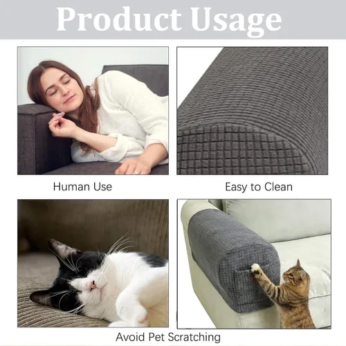 Miniatura 7 de Juego de 2 fundas elásticas para brazos de sofá con bolsillo, fundas extraíbles antideslizantes para reposabrazos para sillón reclinable y sillones