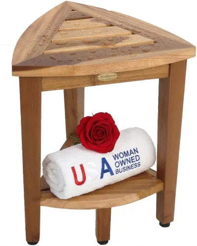 Miniatura 13 de EcoDecors Organizador de esquina de teca para ducha de 18 pulgadas, organizador de almacenamiento de madera impermeable con estante integrado
