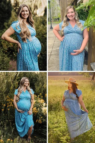 Miniatura 2 de OUGES Maternity Maxi Dress Wrap Baby Shower Pregnancy Dresses for Photoshoot Maternity Outfits Summer Clothes 2026